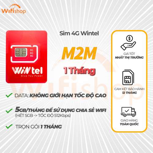  Sim 4G Wintel M2M Data Không Giới Hạn Tốc Độ Cao, miễn phí tháng đầu tiên